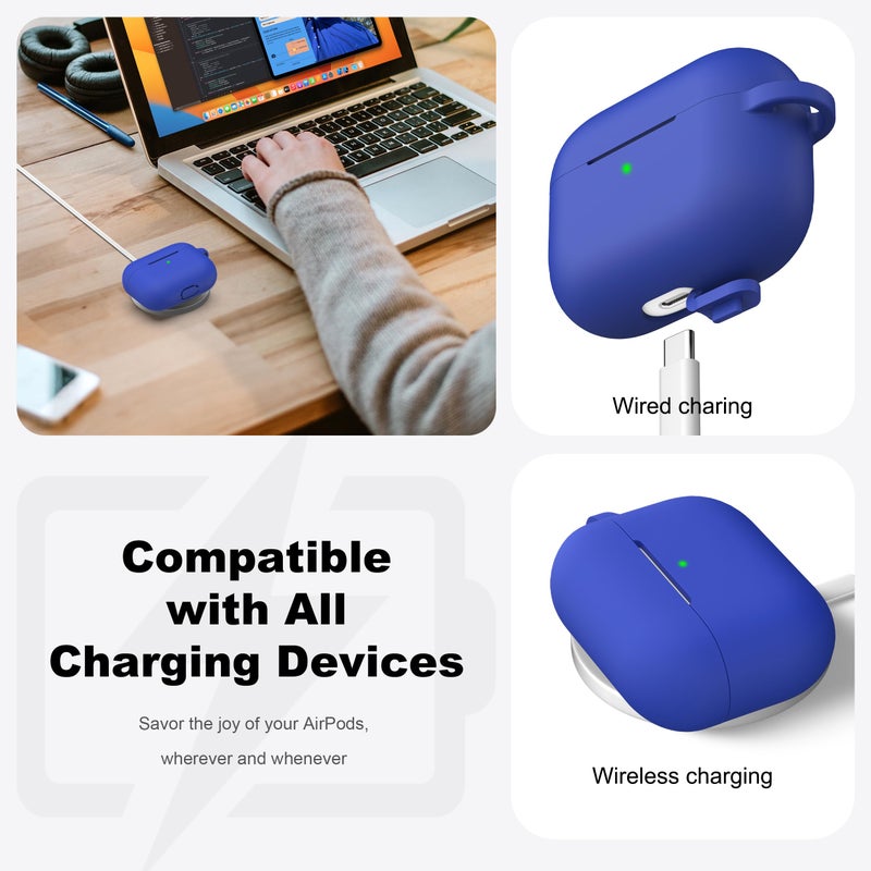 R-fun for AirPods Pro 2nd/1st Generation Case with Cleaner Kit,Soft Silicone Protective Case Cover for Apple AirPod Pro 2/1 for Women Men,AirPods Pro Case Accessories with Keychain,Blue - Image 3
